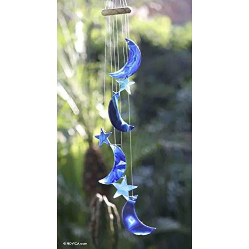 NOVICA Dyed Blue Agate Moon and Star Wind Chimes, Blue Moon and Stars'