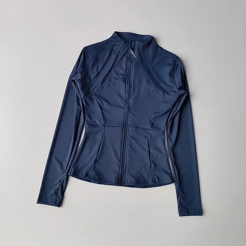 Women Sports Jacket Zip Front Fitness Yoga Shirt For Workout Running Warm Gym Long Sleeve Top Cardigan Activewear