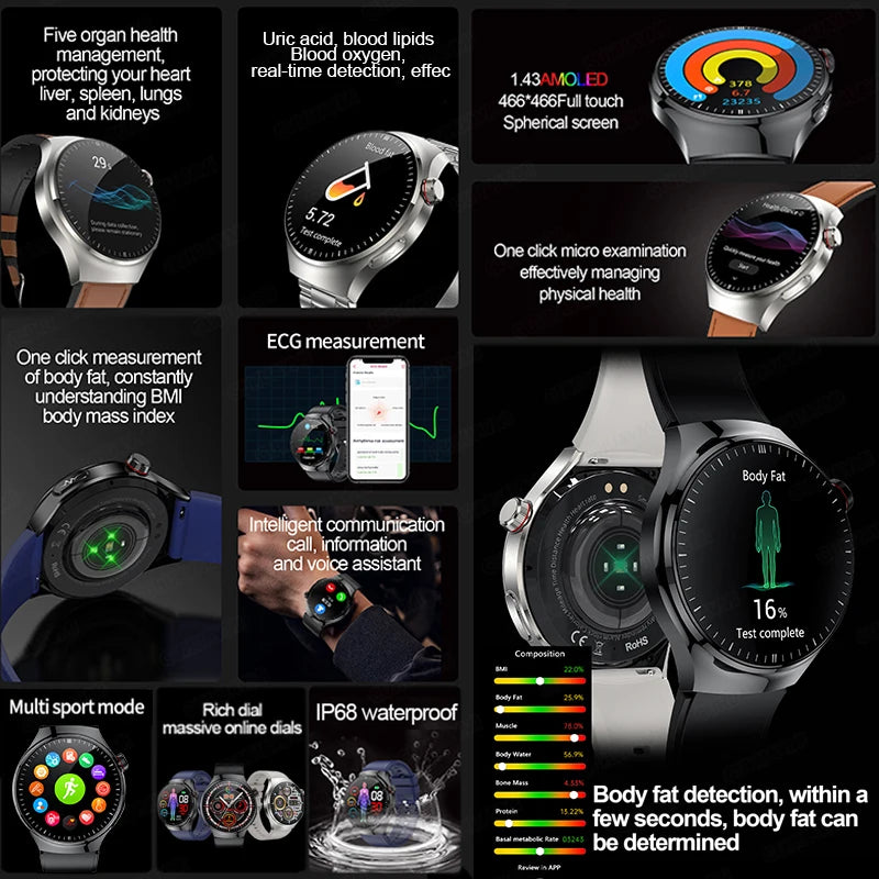 Smartwatch With Blood Oxygen ECG PPG Temperature Bluetooth