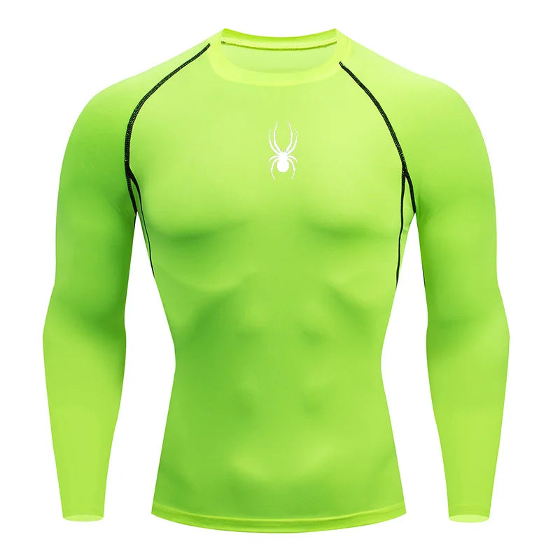 Mens Long Sleeve Spider Fitness Dry Fit T Shirt Compression