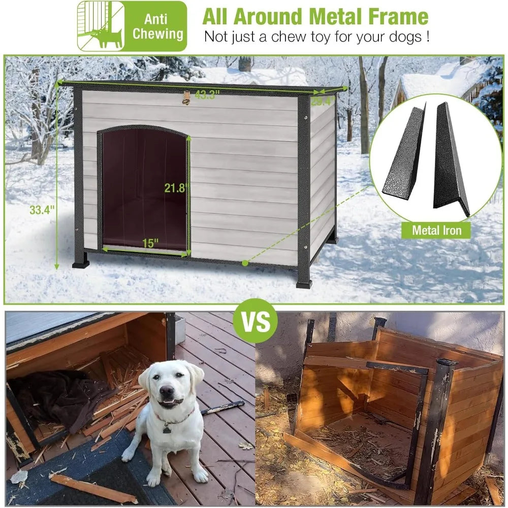 Dog House Insulated Outdoor Kennel With Liner For Winter