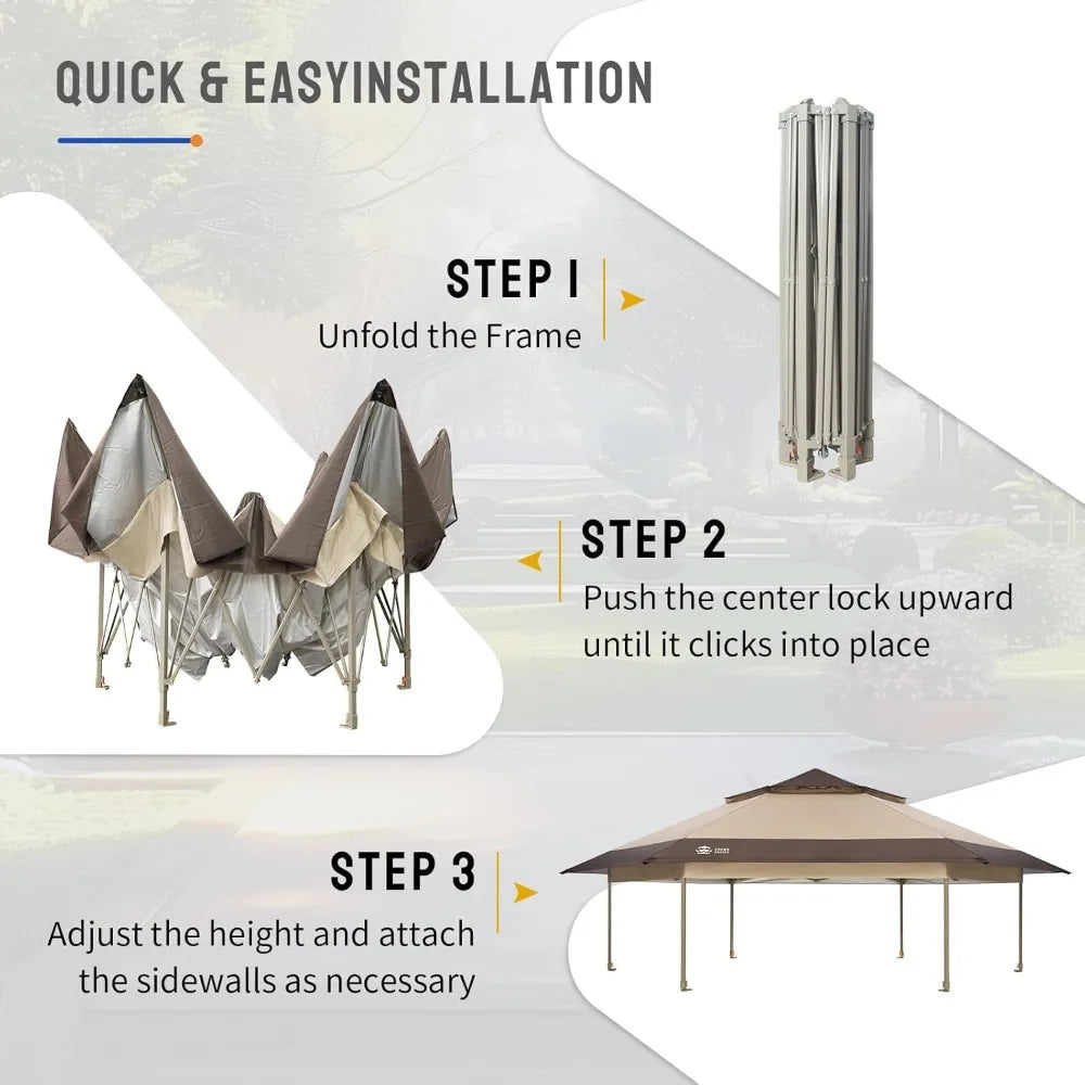 13x13 Pop up Gazebo with Mosquito Nettings, Patented Center Lock 6-Sided Portable Gazebo, 300D Silver-Coated Fabric UV Resistan