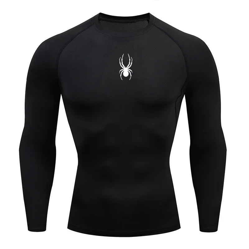 Mens Long Sleeve Spider Fitness Dry Fit T Shirt Compression