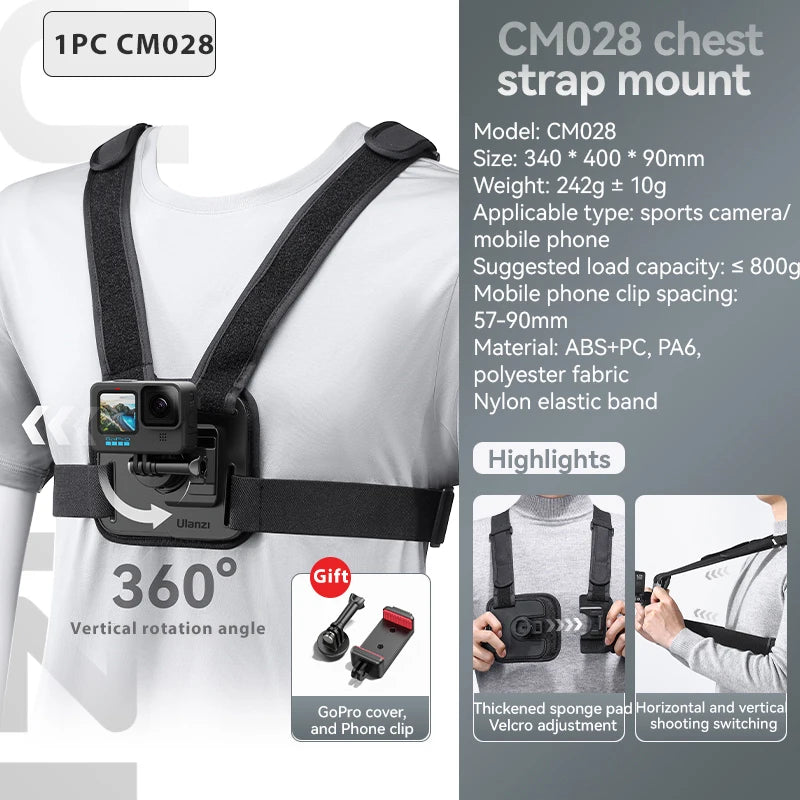 Ulanzi CM027 Chest Head Strap Mount Belt Phone For iPhone 15 14 Gopro insta360 x3 dji osmo Pocket 3 Action Camera Accessories