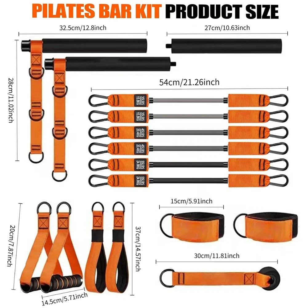 Pilates Bar Kit With Resistance Bands Home Gym Set Pro