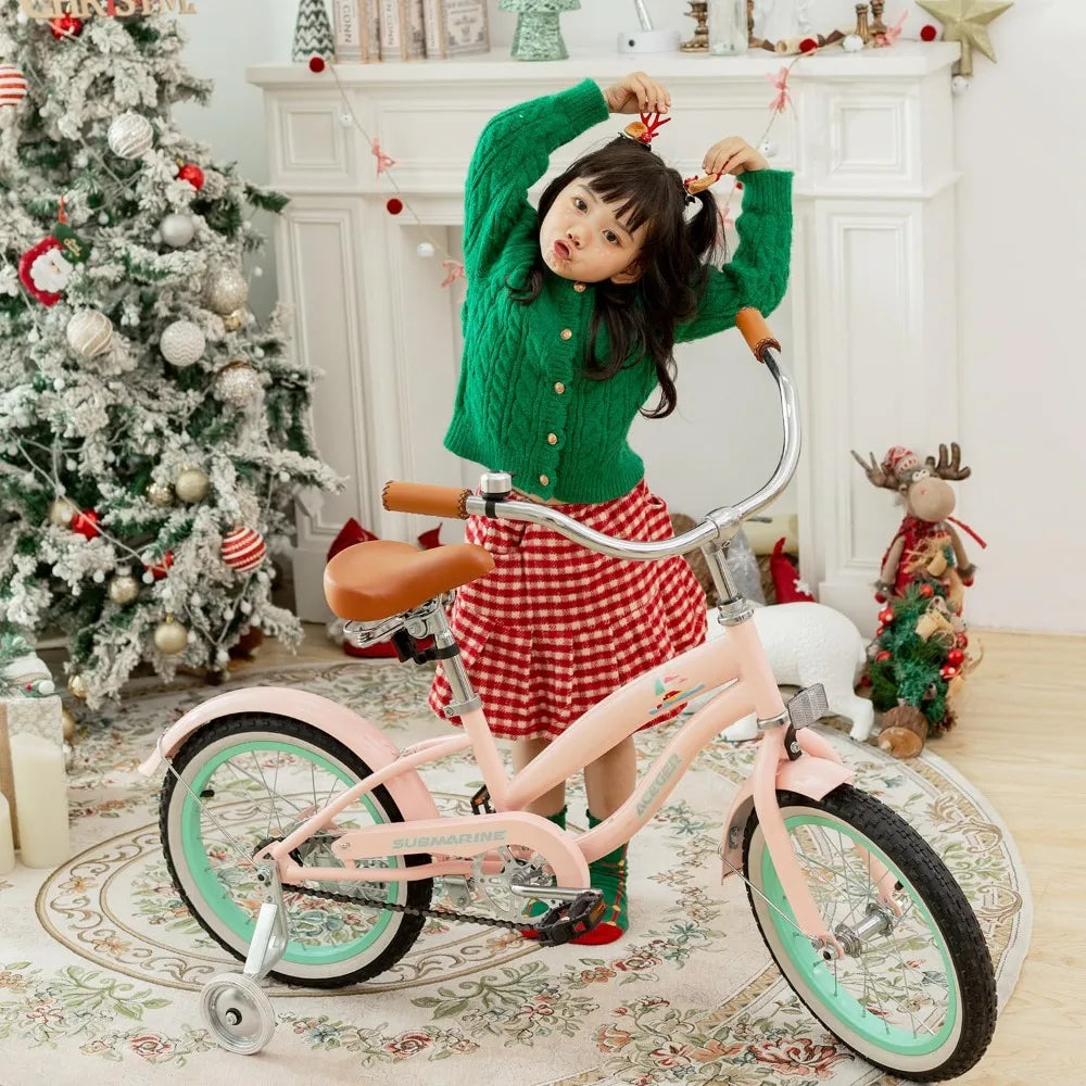 Children's Beach Cruiser Bicycle, Suitable for Ages 5-13, Available in 16, 18, 20, 24 Inch Sizes with Single Speed and Coaster B