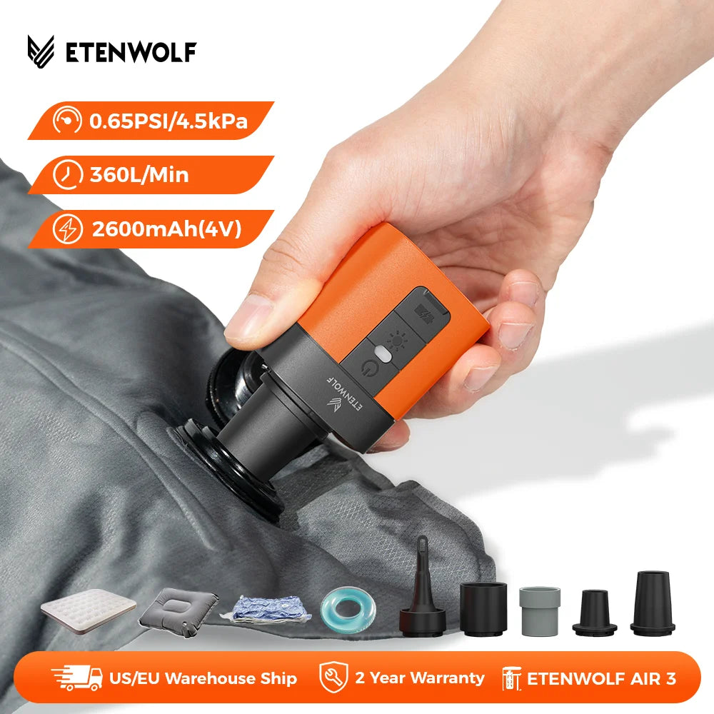 ETENWOLF Air 3 Electric Air Pump 2600mAh Battery Portable Camping Pump for Air Mattresses Sleeping Pads and Pool Floats