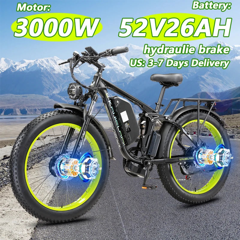 Electric Bike 3000W Dual Motor 52V 26AH Battery Hydraulic Brake Adult Off-Road E Bike 24*4.0 Inch Fat Bike Snow Electric Bicycle