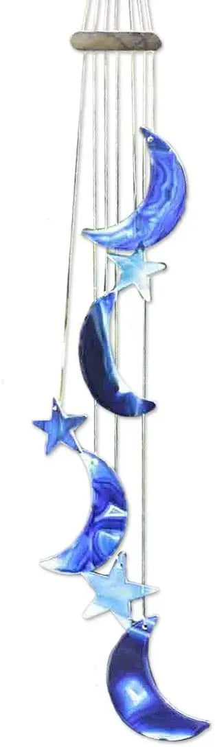 NOVICA Dyed Blue Agate Moon and Star Wind Chimes, Blue Moon and Stars'