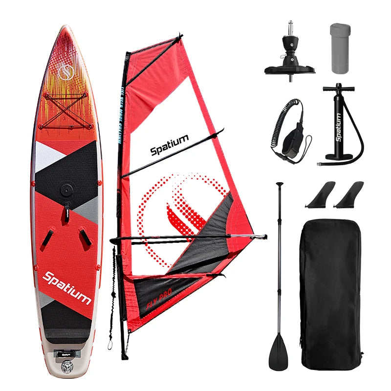 Spatium Inflatable SUP Sailing Surfboard Handheld Sailboard Set Kite Surfboard Paddle Water Skiing Board
