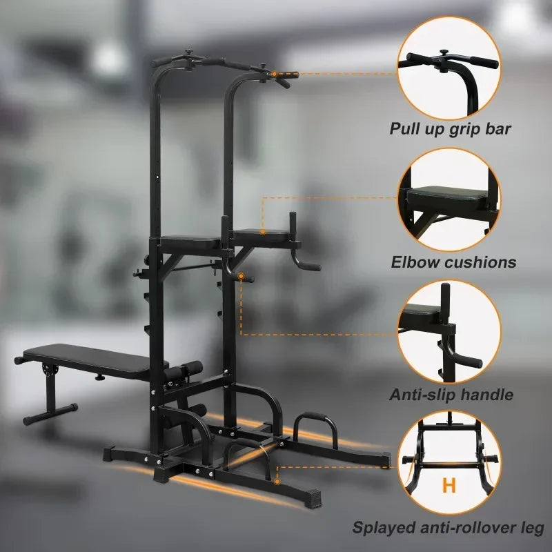 Power Tower Dip Station With Bench And Pull Up Bar Home Gym