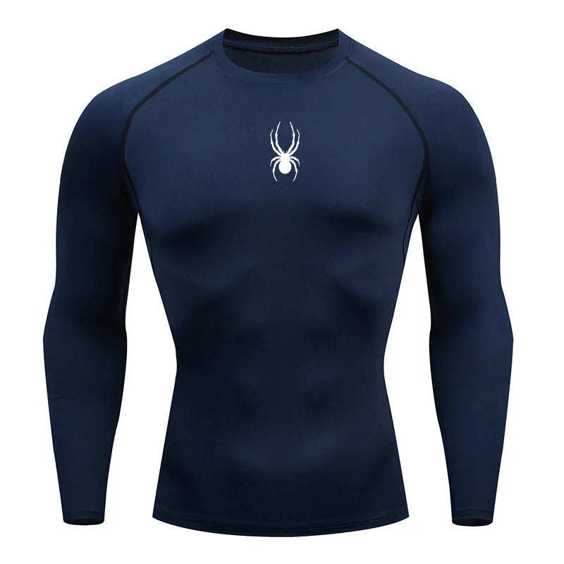 Mens Long Sleeve Spider Fitness Dry Fit T Shirt Compression