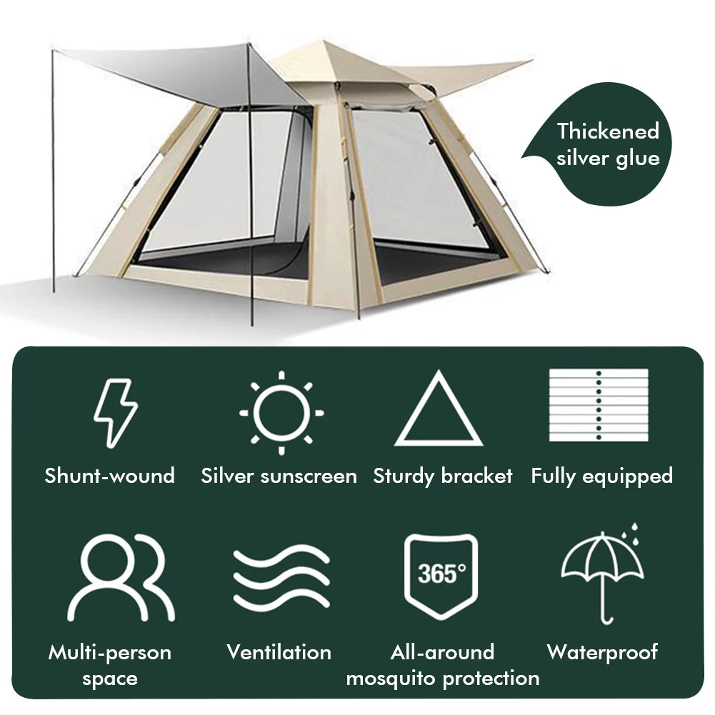 Easy Pop Up Camping Tents Waterproof Two Doors Instant Tent Automatic Quick Opening Backpacking Tent for Family Camping Tent