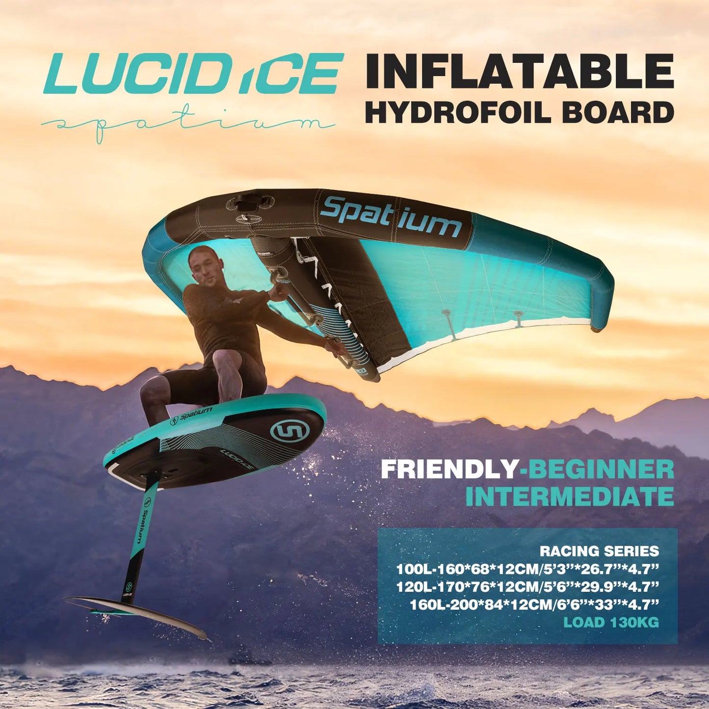 Spatium Inflatable Hydrofoil Board Surfing SUP Board for Lucid ICE Hydrofoil Board-100L/120L/160L