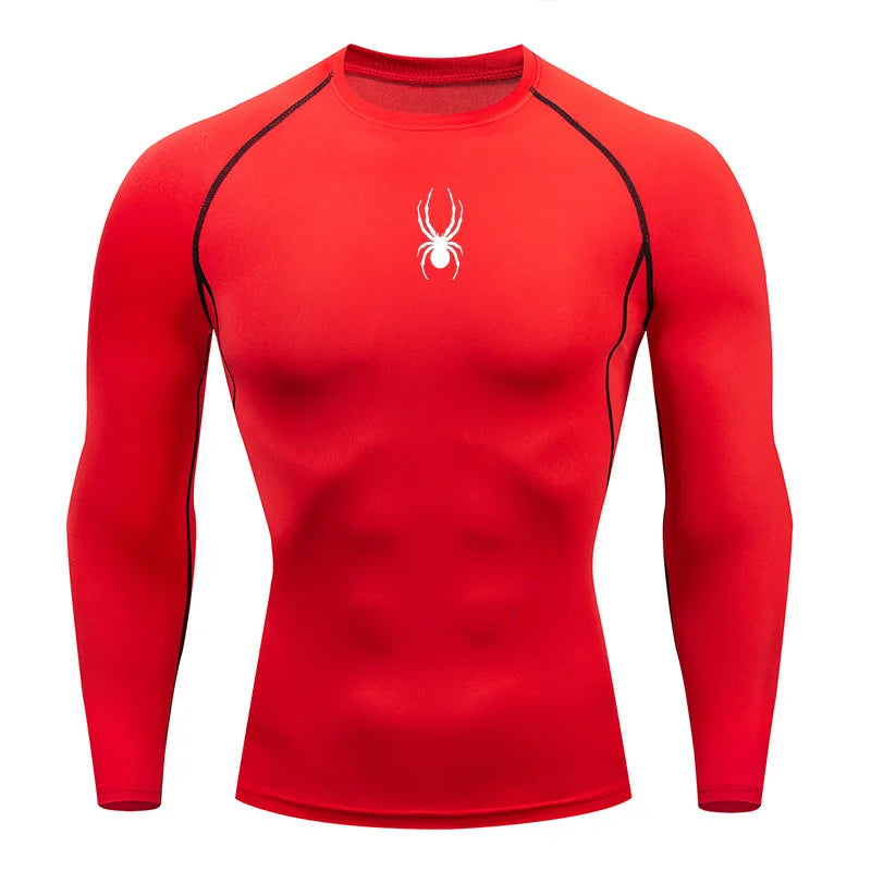 Mens Long Sleeve Spider Fitness Dry Fit T Shirt Compression