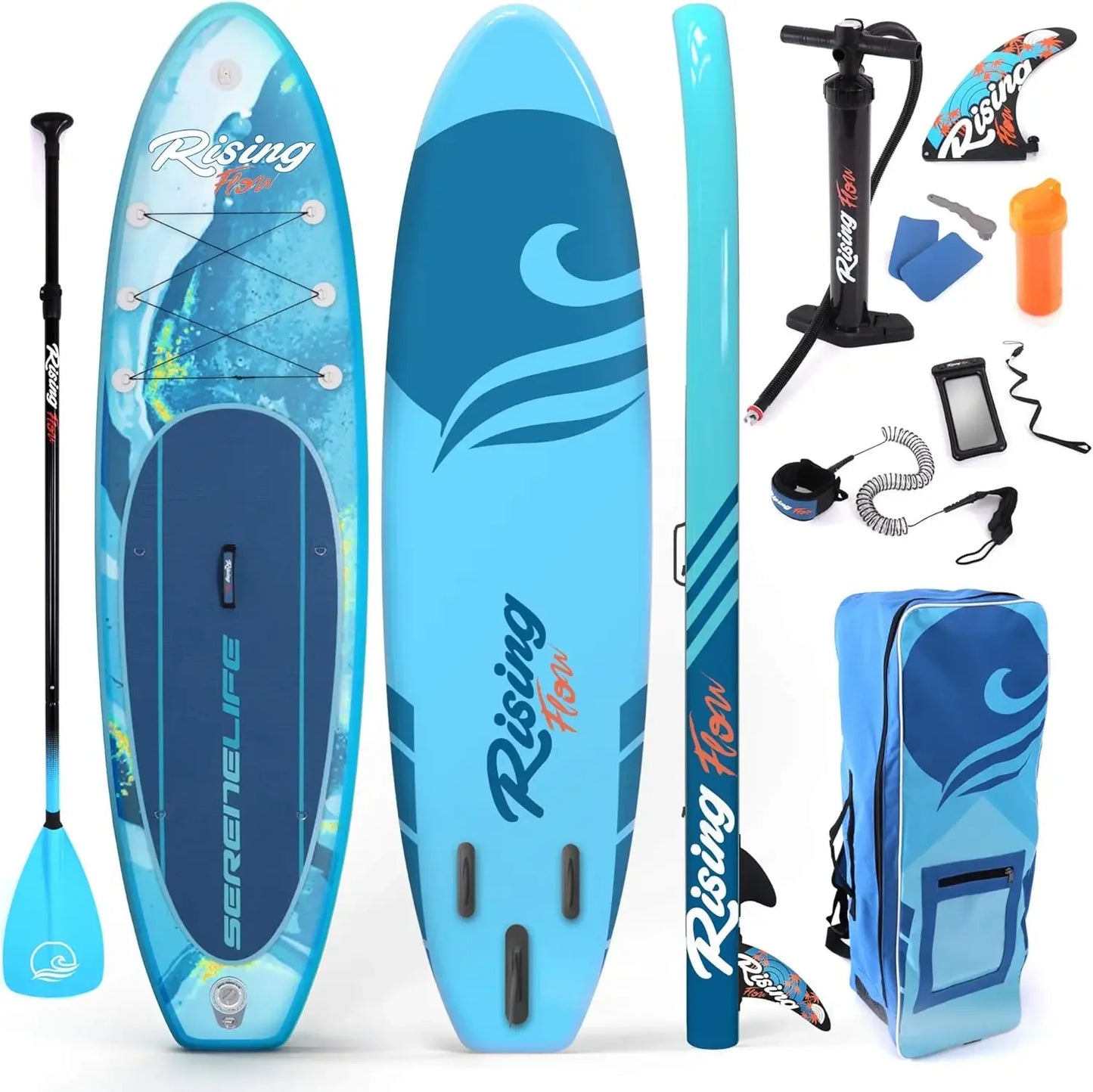 SereneLife Inflatable Stand up Paddle Board - Non-Slip SUP with Paddle, Pump, Leash, and Complete Accessories