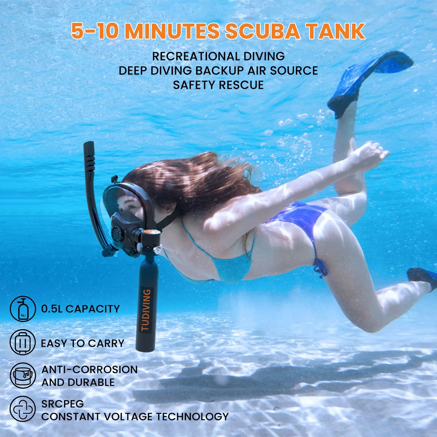 TUDIVING Portable Scuba Diving Tank With Pump For Underwater Training