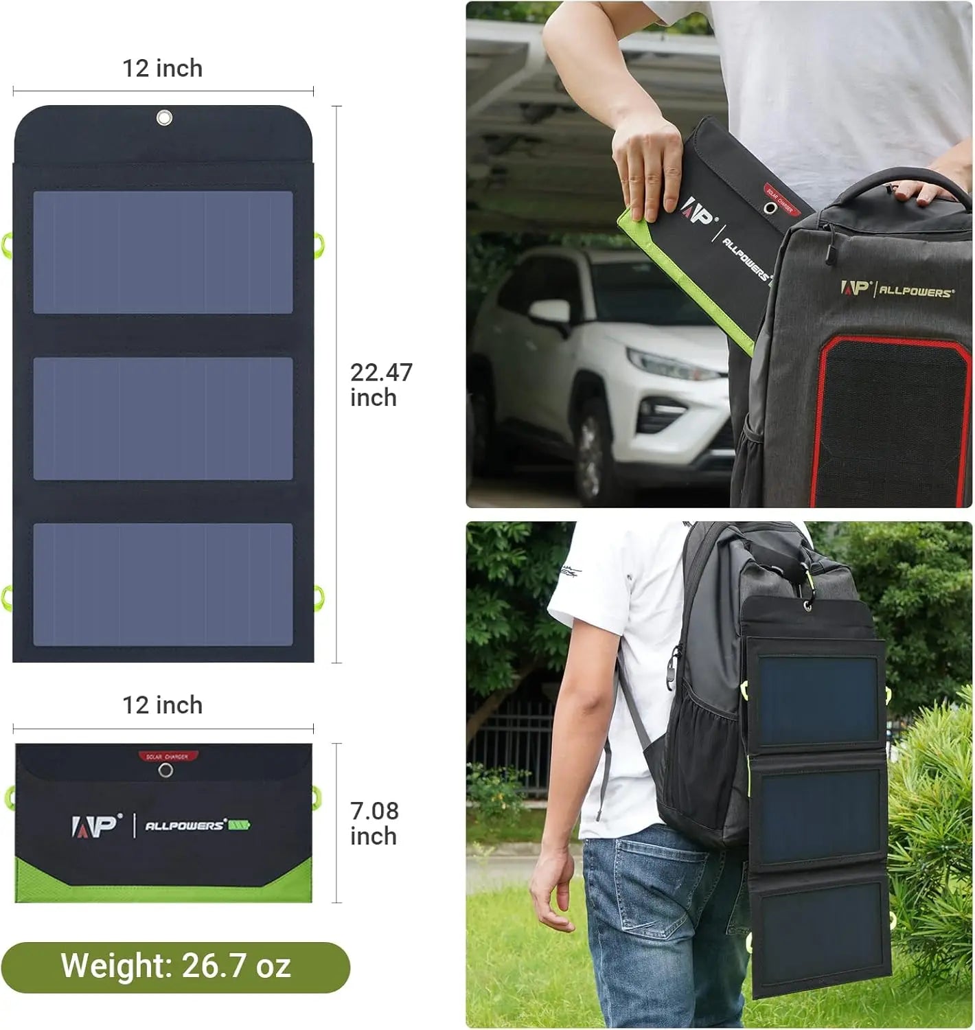 ALLPOWERS Foldable Solar Panel 21W Charger For Travel 5V 18V High Efficiency Battery Charger For Iphone