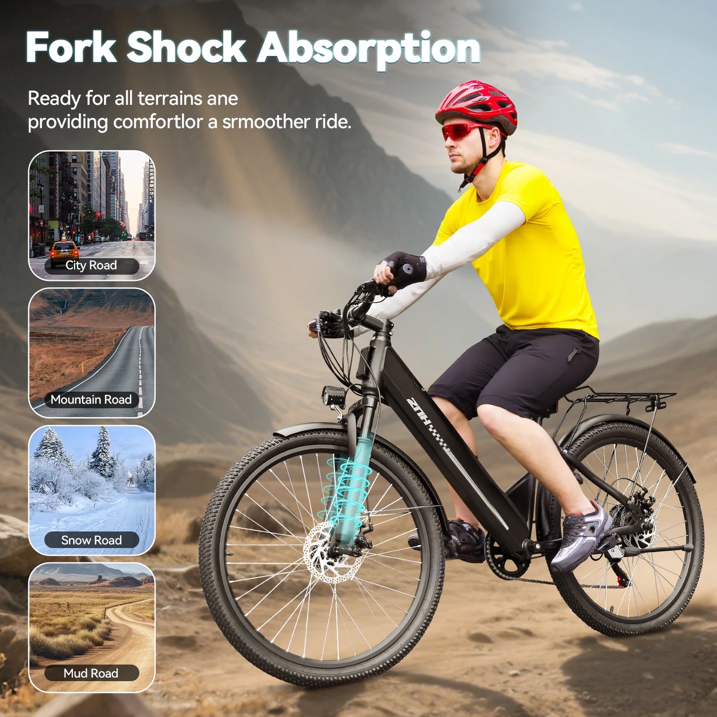 1000W Peak Motor Electric Bicycle for Adult,26" Tires 50Miles Range Electric Bike,20MPH,48V Battery E-bike