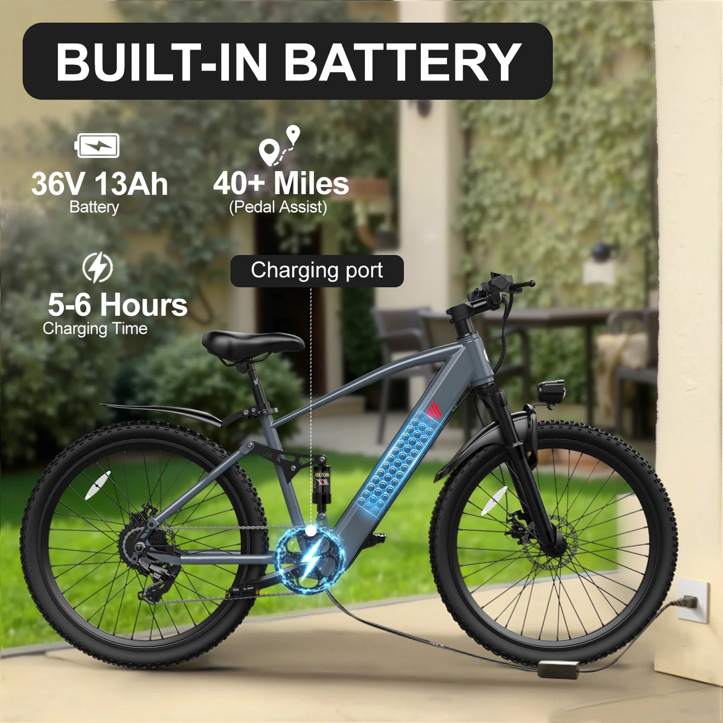 Electric Bike,26''/24''Electric Mountain Bike,40Miles Range&22 Mph Step-Over Ebike for Adults,500W Motor,468Wh Battery,Bicycle