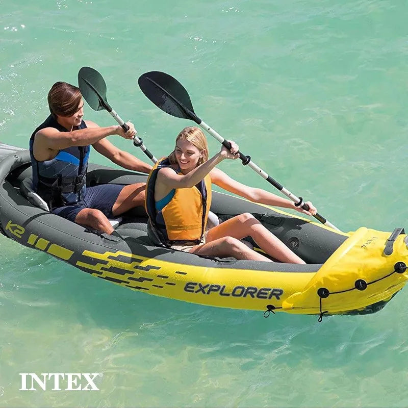 Intex Explorer K2 Inflatable Kayak Set For Two With 86 Inch Kayak Paddles And High Output Pump Removable Skeg 2 Pack