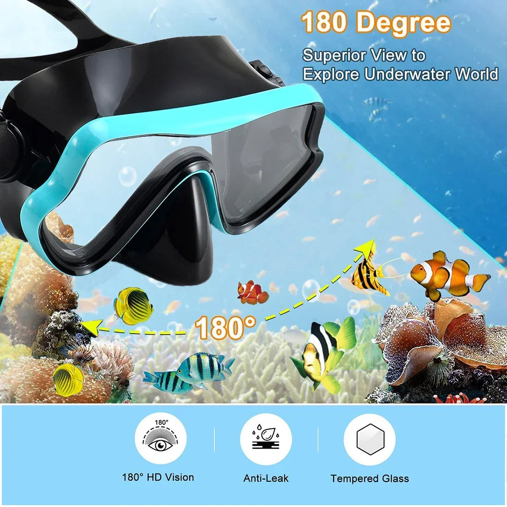 JoyMaySun Scuba Mask Snorkel Set For Adults Panoramic Tempered Glass