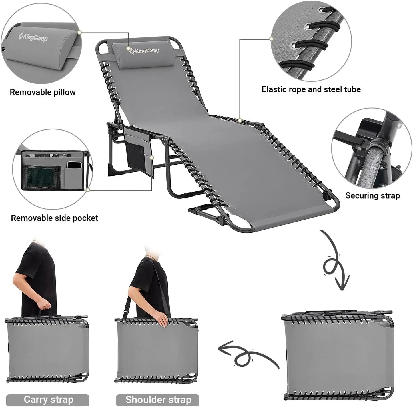 YTYI Outdoor Folding Lounge Chair FivePosition Recliner