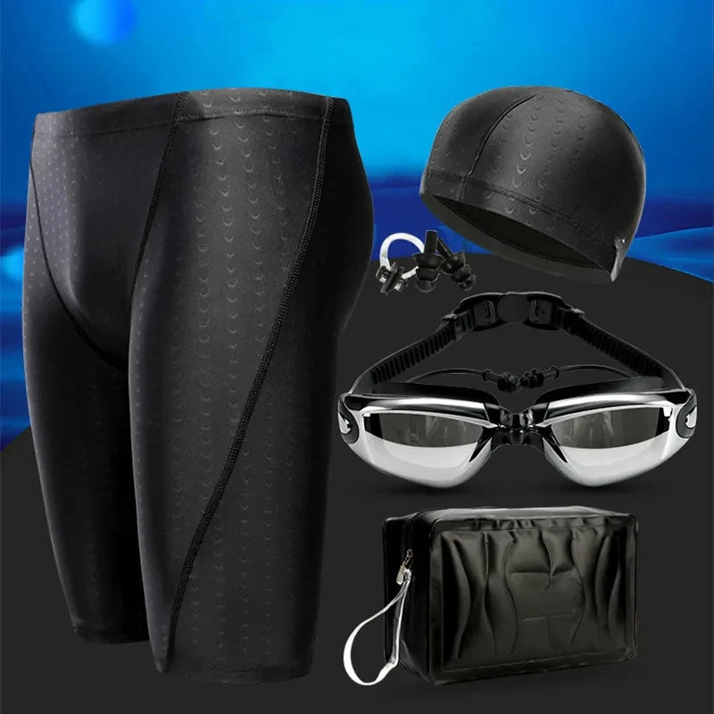 Men Waterproof Swim Shorts With Goggles Ear Plugs Cap Case