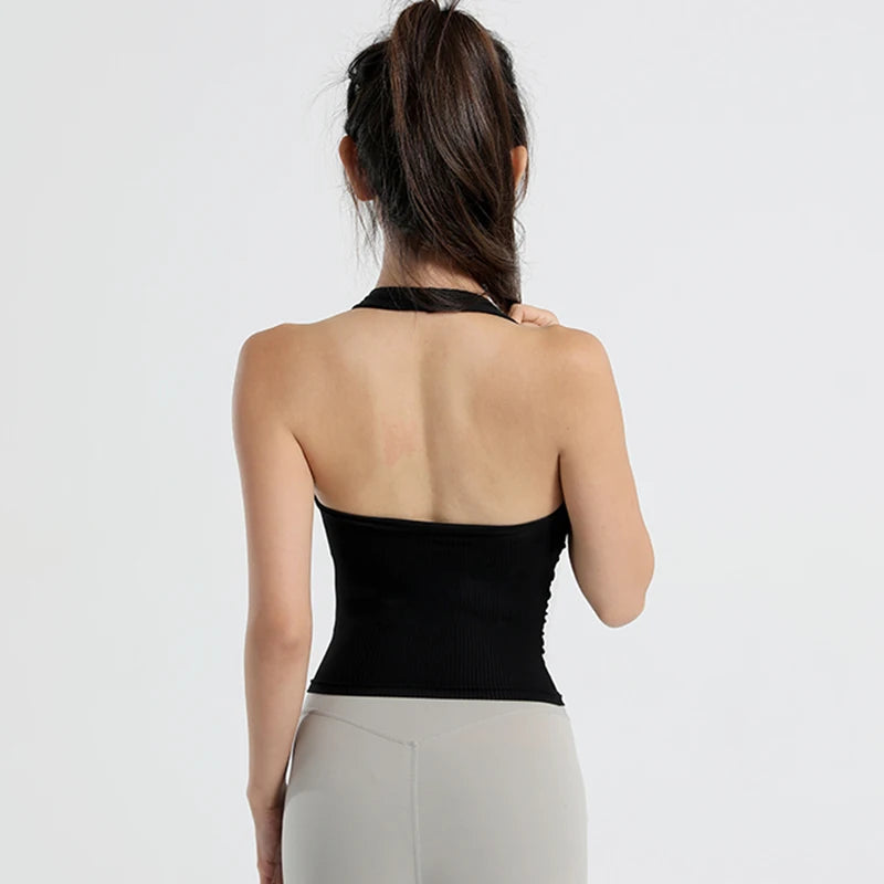 Women Hanging Neck Sports Vest Integrated Chest Pad Bra