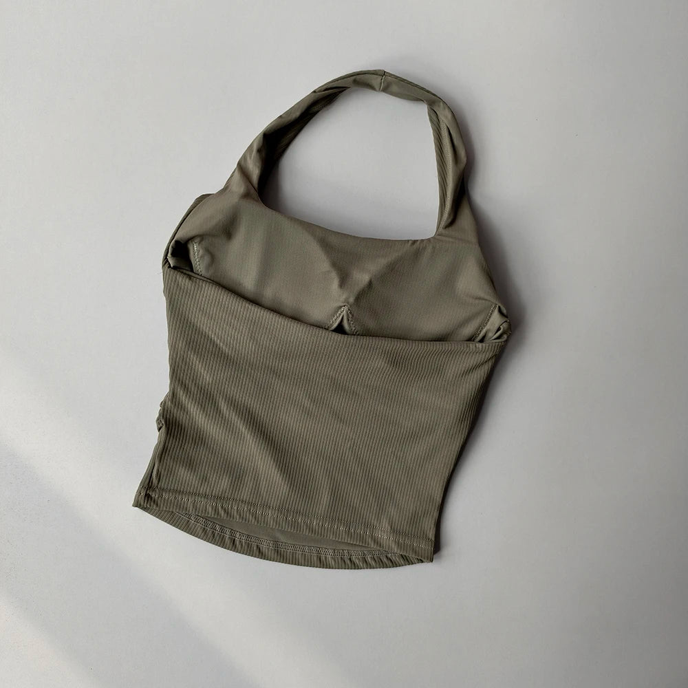 Women Hanging Neck Sports Vest Integrated Chest Pad Bra