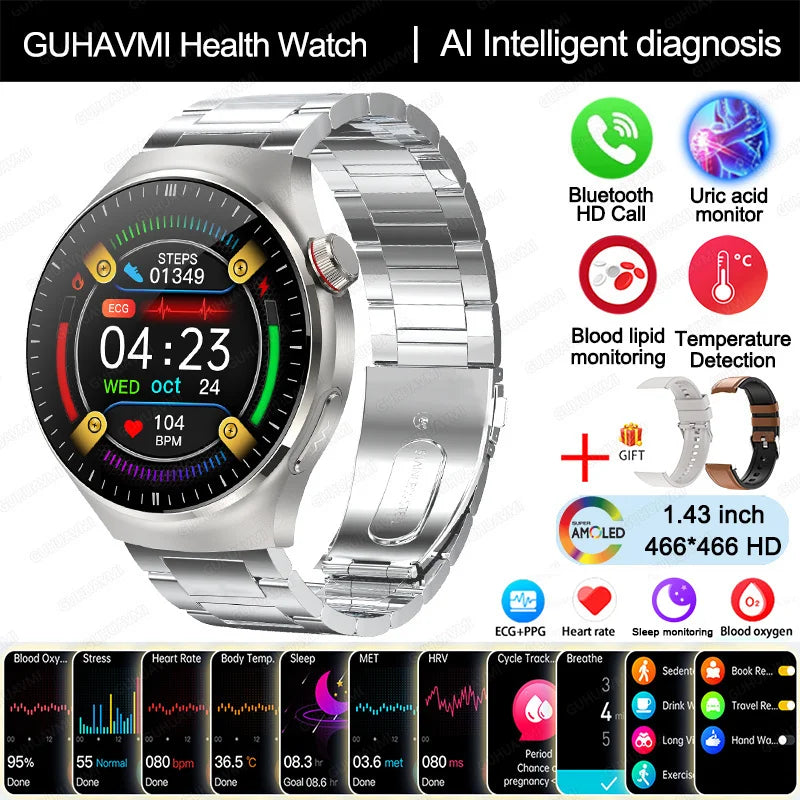 Smartwatch With Blood Oxygen ECG PPG Temperature Bluetooth