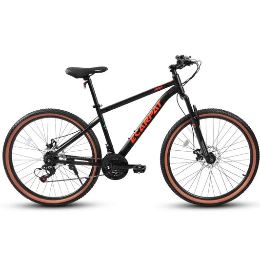 24 Inch Mountain Bike for Teenagers High Carbon Steel Frame Disc Brakes Durable Design Brown Edge Tires Ideal School Commuting