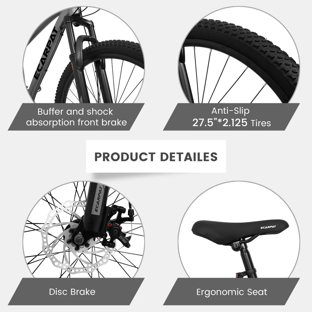27 Inch Mountain Bike 21 Speed, Suspension Fork, Aluminum Frame Disc Brake, Mountain biking for both men and women.