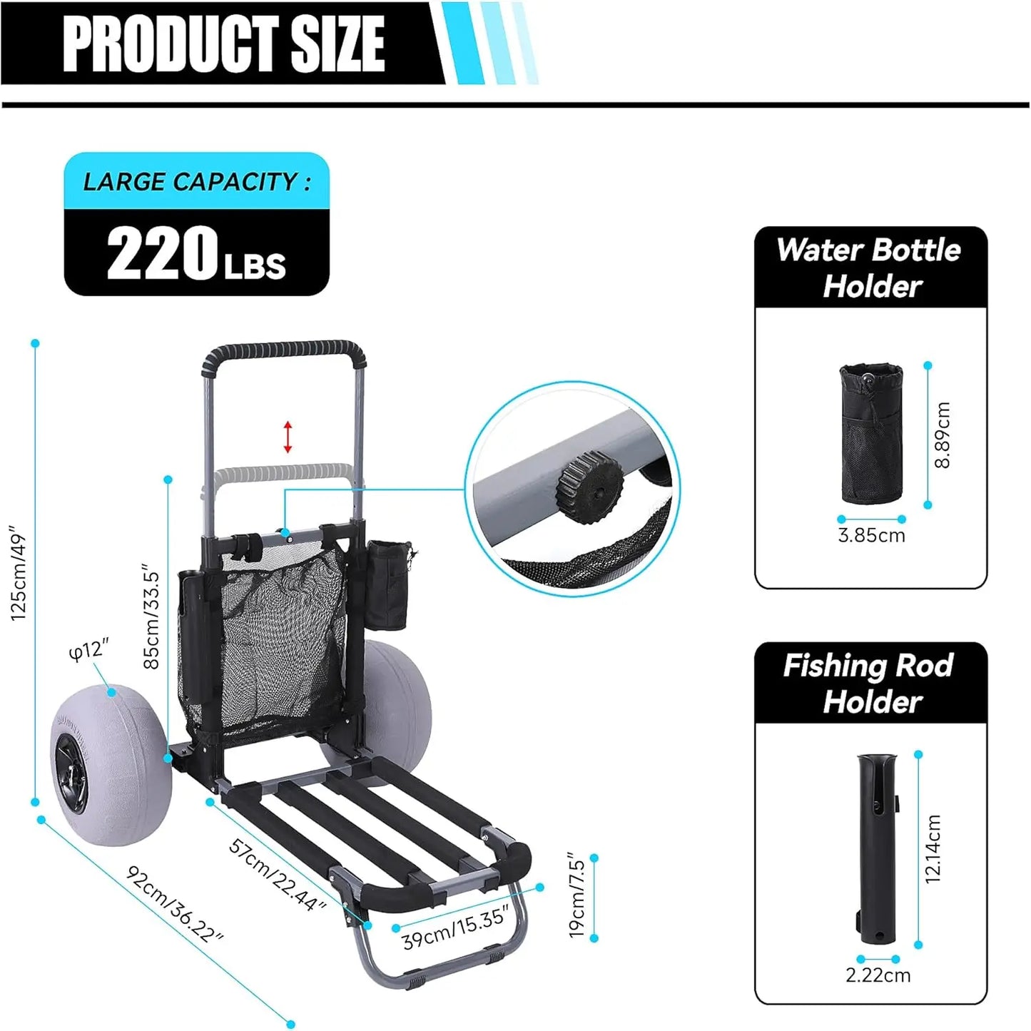 Tourfun Beach Dolly Cart Foldable Trolley With Wheels