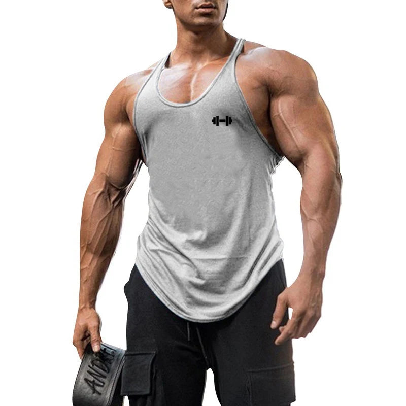Gym Fitness Bodybuilding Muscle Tank Tops Summer Cotton Breathable Sleeveless Y-back T-shirt Mens Sport Workout Muscle Vests