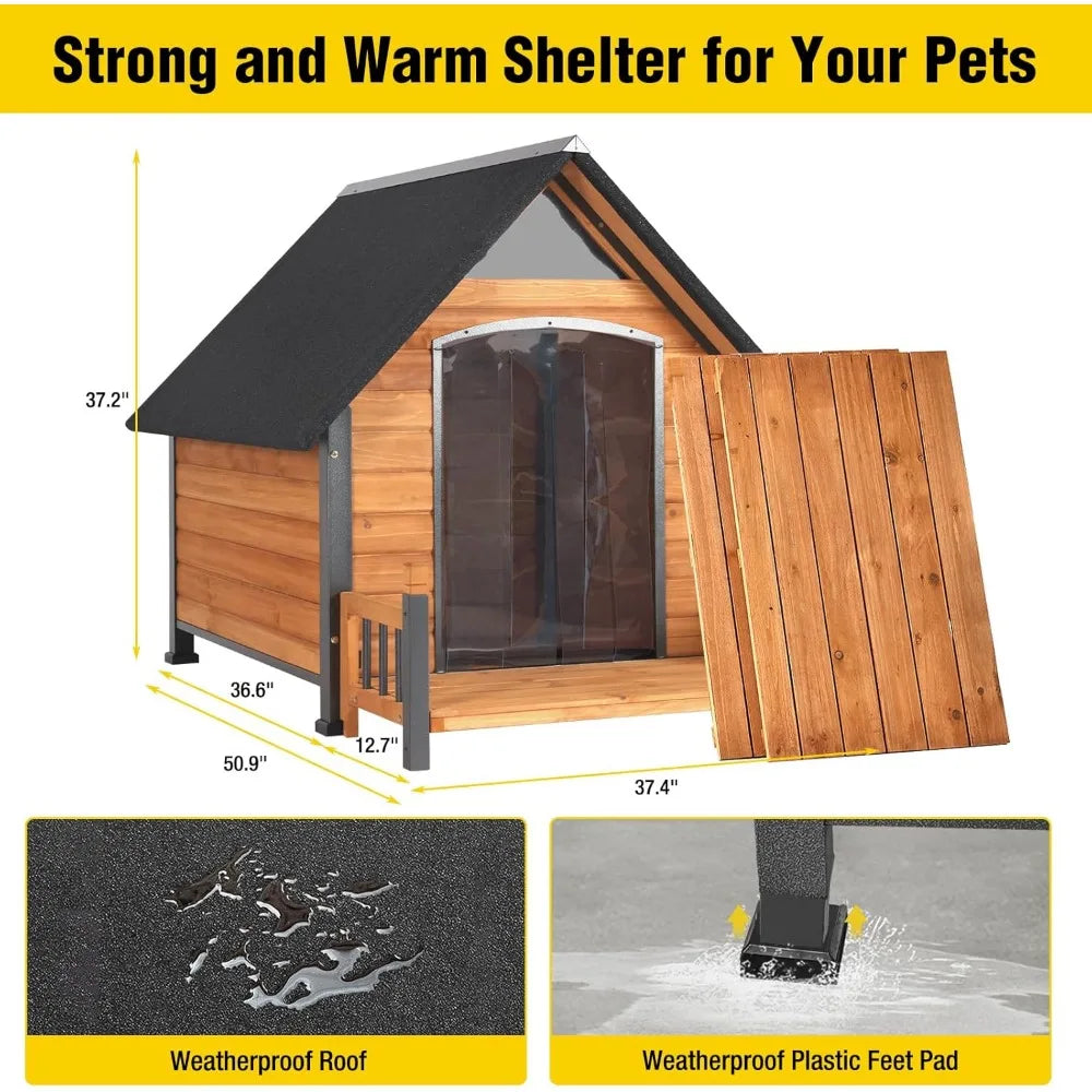 Aivituvin Outdoor Dog House With Metal Frame Kennel