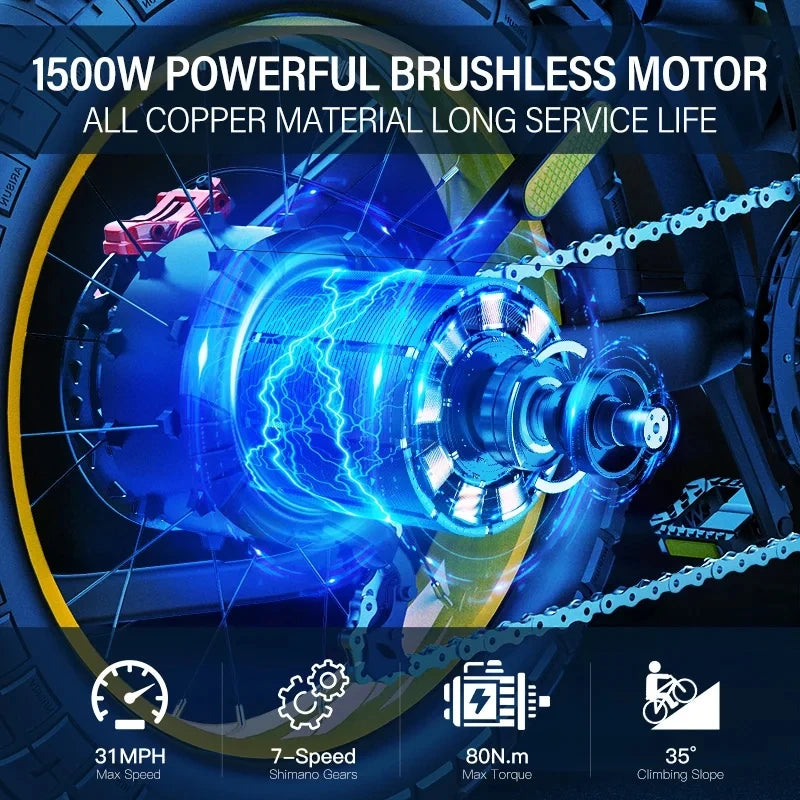 Coswheel Electric Bike CT20 1500W Motorcycle 20Inch Fatbike Ebike Mountain bike 48V 25AH Bikes Adult Electric Bicycle Motocycles