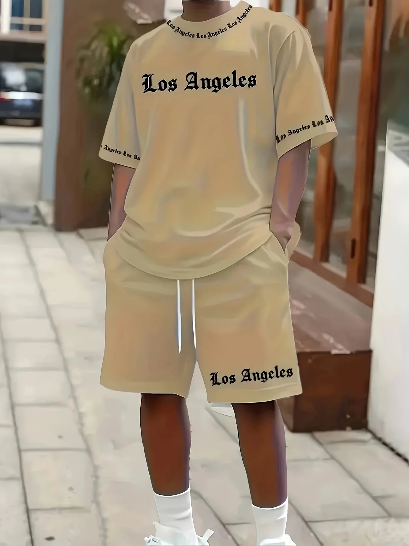 CN Anhui Summer Mens Los Angeles Printed Short Set Casual